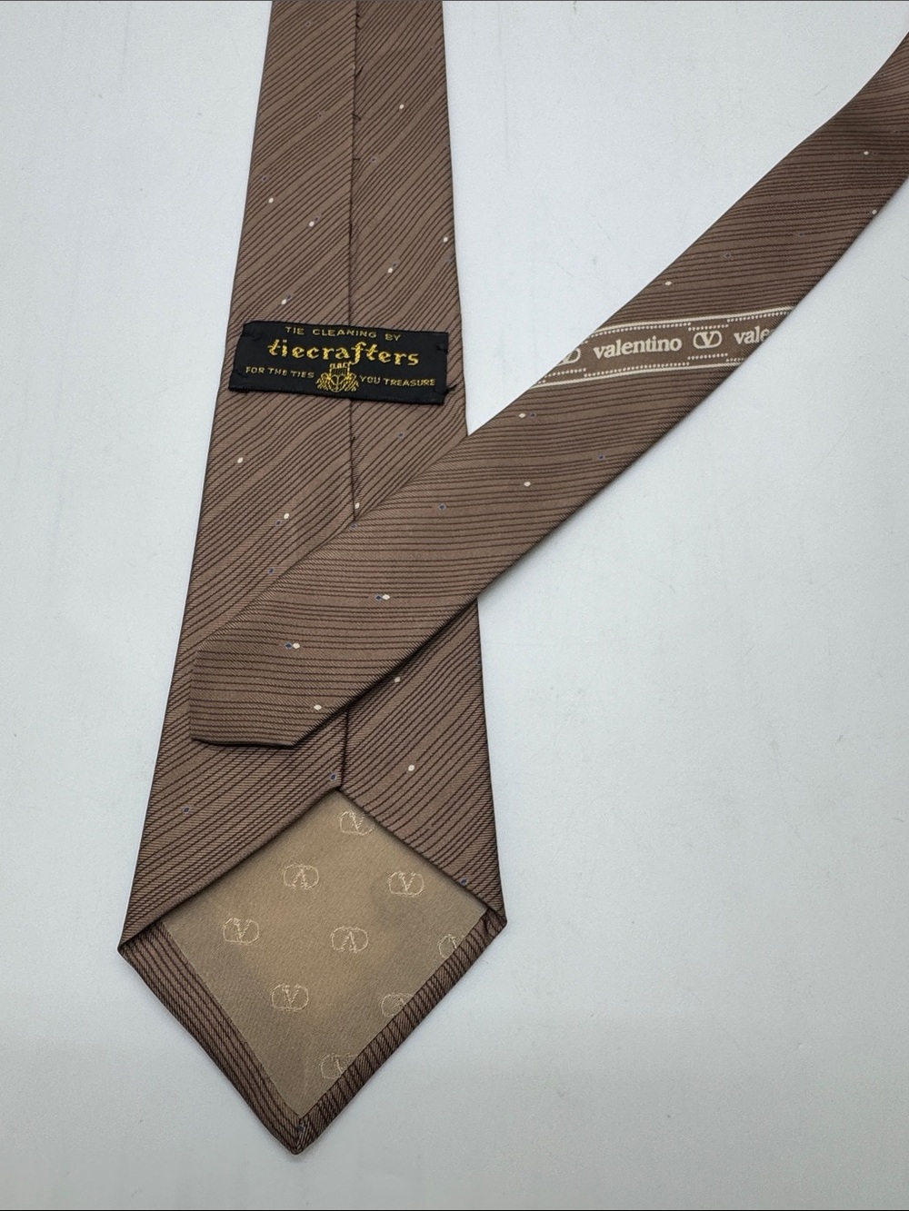 Valentino Brown Silk Tie with Subtle Dot Pattern #0069